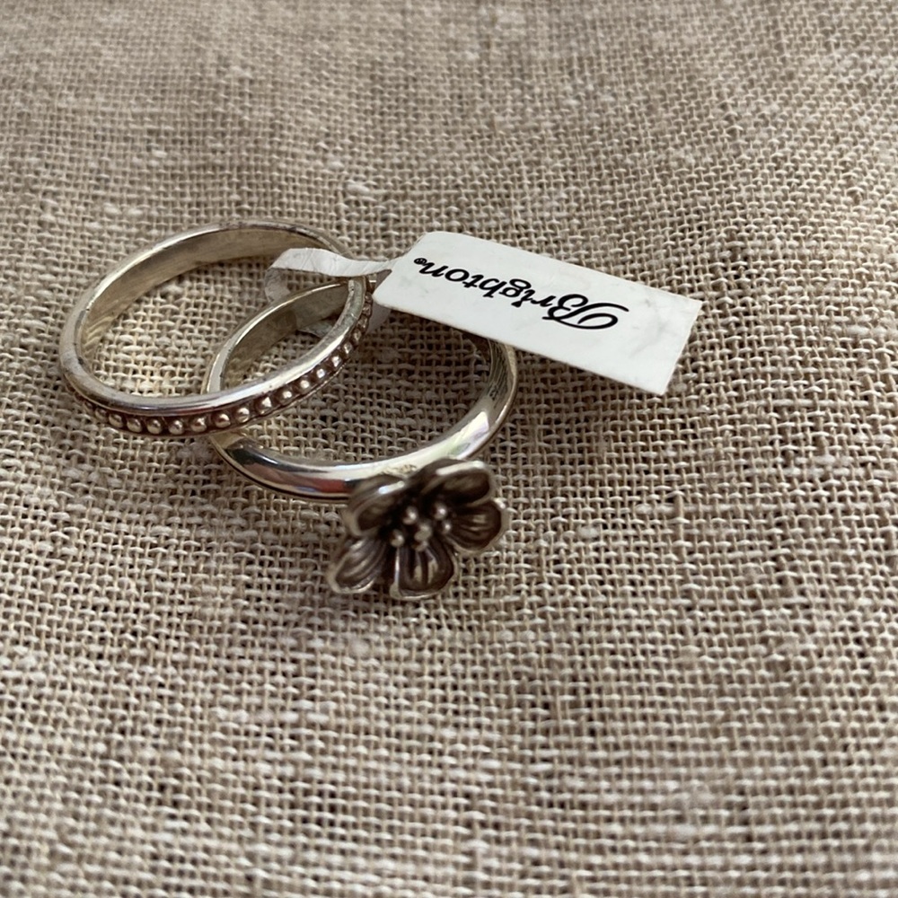 Brighton Silver Artful Floral Ring & stackable band Vintage Design size 7 - Picture 3 of 5